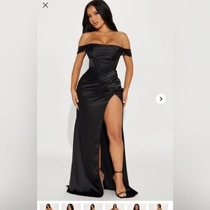Fashion Nova Andrea Corset Gown - Elegant Black Satin floor length dress Medium
